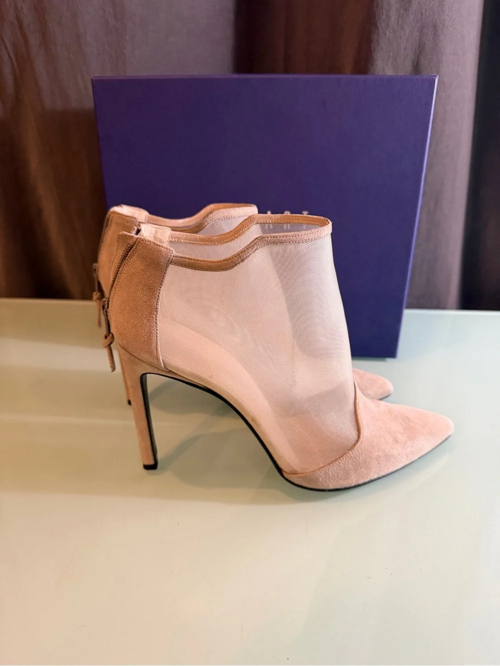 Stuart Weitzman Pink Suede & Mesh Pointed-Toe Ankle Boots
